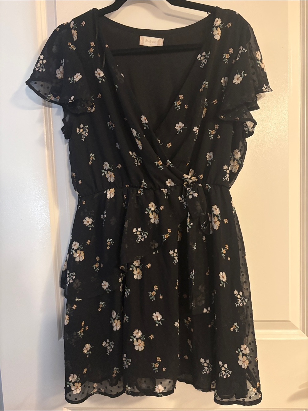 Altar'd State Black Floral Wrap Mini Dress with Tie